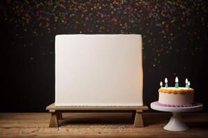 AI generated Birthday cake with a blank canvas for your wishes. Generative AI photo