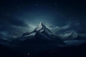 AI generated A mountain peak silhouetted against a dark night sky. Generative AI photo