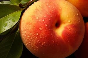 AI generated A close-up of a luscious, ripe peach. Generative AI photo