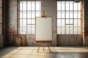 AI generated Easel stands in front of two windows. Generative AI photo