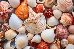 AI generated A close-up of a seashell collection in the morning. Generative AI photo