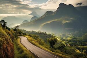 ai generado un escénico montaña la carretera ofrecimiento asombroso puntos de vista de el paisaje. generativo ai foto