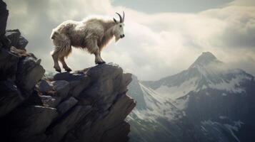AI generated A mountain goat standing on top of a rocky cliff. Generative AI photo