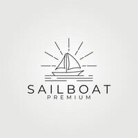 sail boat logo vector line art with wave symbol, simple and elegant logo design