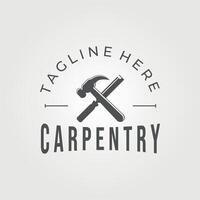 carpentry design logo vector vintage illustration, handcraft concept with hammer and chisel