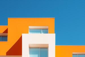 AI generated An orange and white building with a blue sky in the background. Generative AI photo
