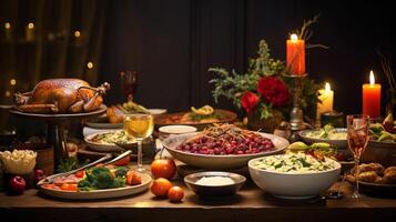 AI generated A festive holiday table set. Generative AI photo
