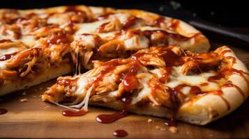 AI generated Close-up of a greasy and cheesy slice of BBQ chicken pizza. Generative AI photo