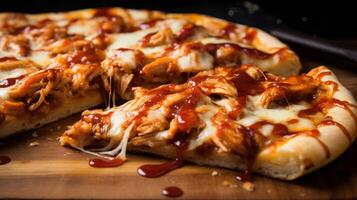 AI generated Close-up of a greasy and cheesy slice of BBQ chicken pizza. Generative AI photo