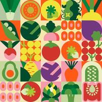 Seamless pattern of vegetables. Geometric and minimalist style. Great for backgrounds, cards, posters, banners, textile prints, covers, web design. vector