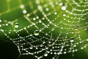 AI generated A macro photograph of dewdrops on a spider's delicate web. Generative AI photo