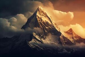 AI generated The majesty of a mountain peak against a cloudy sky. Generative AI photo