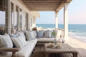 AI generated A beach house haven that transports you to the heart of coastal beauty. Generative AI photo