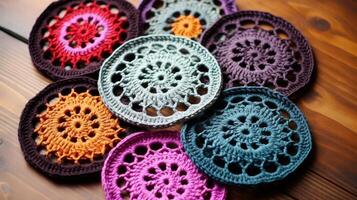 AI generated Crocheted coasters in intricate pattern. Generative AI photo
