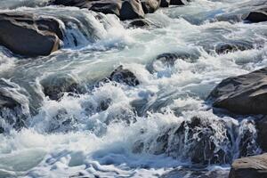 ai generado dinámica agua patrones en un rápido río. generativo ai foto