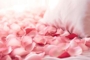 AI generated Soft-focus rose petals scattered on a bed. Generative AI photo