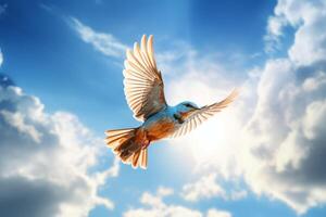 AI generated Airborne bird framed by a breathtaking blue sky. Generative AI photo