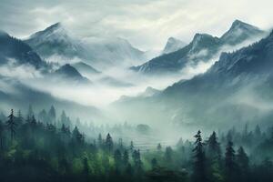 AI generated The serene stillness of a misty mountain. Generative AI photo