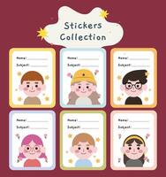 flat design vector cute kawaii colorful name label sticker printable collection set template