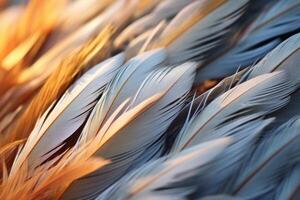 ai generado de cerca ver de un aves plumas en el viento. generativo ai foto