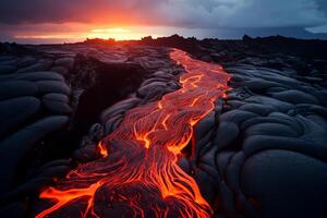 AI generated Lava streams cutting through the earth. Generative AI photo