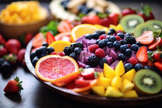 ai generado un de cerca de un vistoso tarde Fruta bol. generativo ai foto