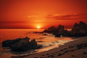 ai generado duotono playa puesta de sol para relajación. generativo ai foto