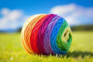 AI generated A ball of cotton yarn in bright summer colors. Generative AI photo