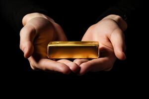 AI generated A hand holding a gold ingot symbolizing financial security. Generative AI photo