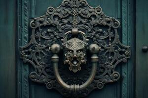 AI generated An ornate antique door knocker with intricate patterns. Generative AI photo