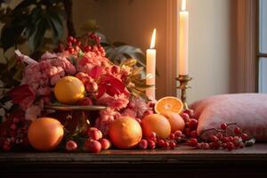AI generated Gradient of warm oranges and pinks, radiating a cozy holiday glow.. Generative AI photo