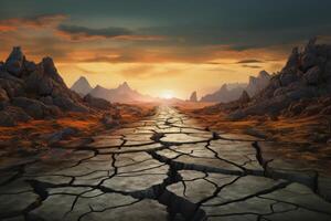 AI generated A stark, barren landscape with earth's surface split into cracks. Generative AI photo