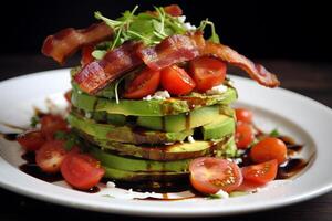 AI generated Bacon and avocado salad, a perfect blend of flavors. Generative AI photo
