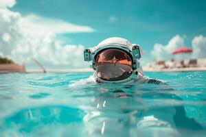 AI generated Refreshing Astronaut pool summer water. Generate Ai photo