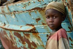 ai generado dedicado africano niño Embarcacion trabajar. generar ai foto