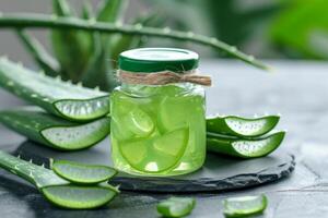 AI generated Soothing Aloe vera cosmetic jar. Generate Ai photo