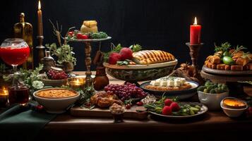 AI generated A festive holiday table set. Generative AI photo