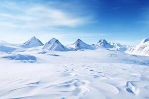 ai generado Nevado montaña paisaje debajo un claro azul cielo antecedentes. generativo ai foto