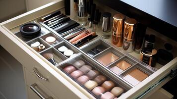 AI generated A clean and organized makeup drawer. Generative AI photo