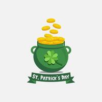 Flat Logo Design Pot Of Gold St. patrick's day treasure with coins Vector illustration