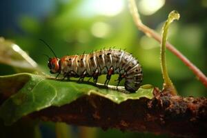 AI generated A close-up of a caterpillar beginning its metamorphosis into a butterfly, symbolizing change. Generative AI photo