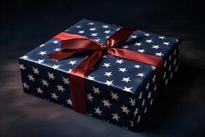 AI generated A gift box with a patriotic flag design. Generative AI photo