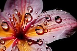 AI generated An extreme close-up of a water droplet on a flower petal. Generative AI photo