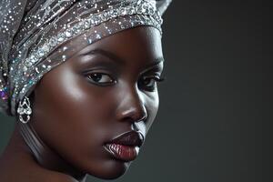 AI generated Exquisite African woman diamond headwear. Generate Ai photo