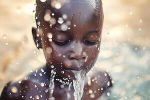 ai generado africano chico agua. generar ai foto