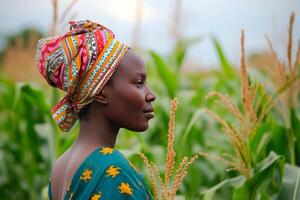 AI generated Resilient African farm woman. Generate Ai photo