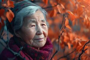 AI generated Mature Age woman on autumn background. Generate ai photo