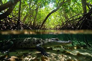 AI generated Prehistoric Alligator head. Generate Ai photo