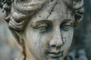 AI generated Weathered Ancient statue head. Generate Ai photo