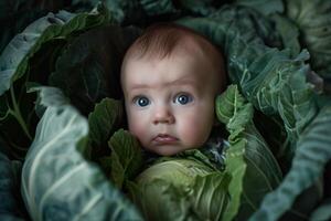 AI generated Unexpected Baby found cabbage. Generate ai photo